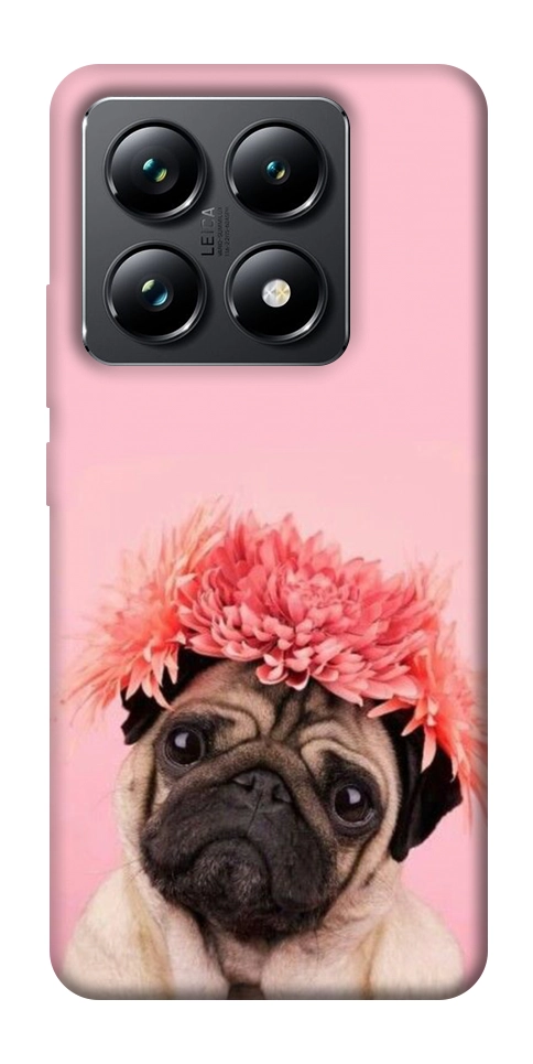 Чехол Мопс с цветами для Xiaomi 14T Pro