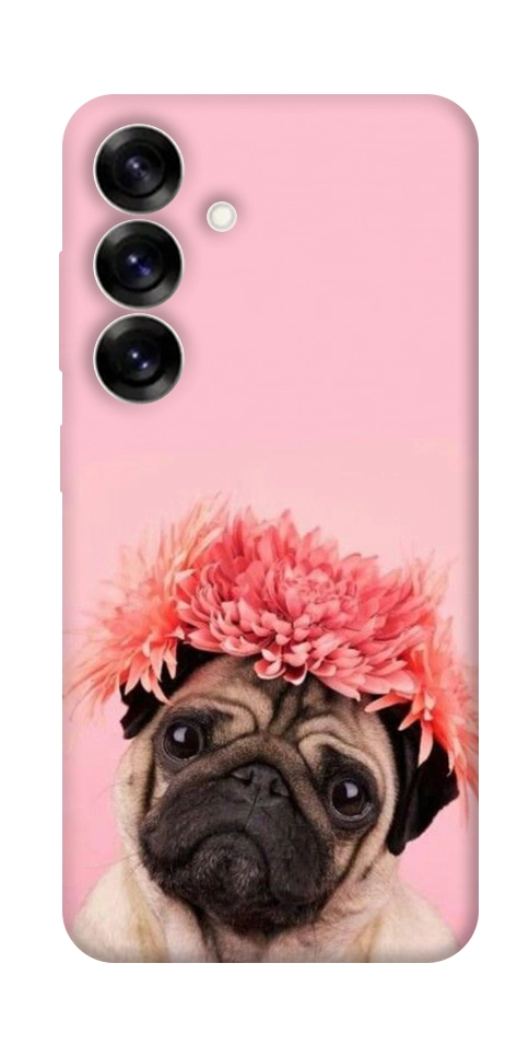 Чехол Мопс с цветами для Galaxy S25