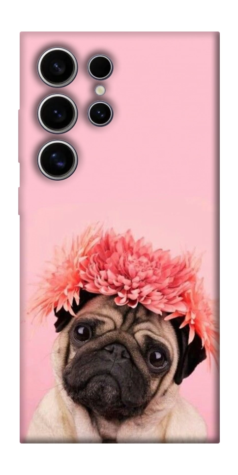 Чохол Мопс із квітами для Galaxy S25 Ultra