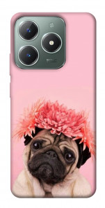 Чехол Мопс с цветами для Realme C61