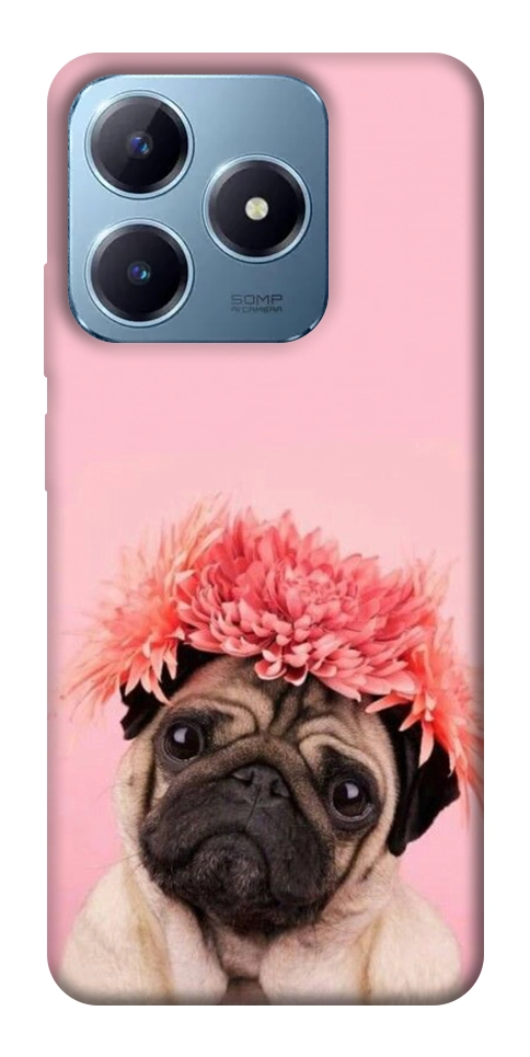 Чохол Мопс із квітами для Realme C63 4G