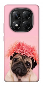 Чохол Мопс із квітами для Xiaomi Redmi Note 14 Pro 5G