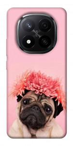 Чохол Мопс із квітами для Xiaomi Redmi Note 14 Pro+ 5G