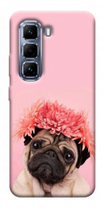 Чехол Мопс с цветами для Infinix Hot 50 Pro