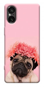Чохол Мопс із квітами для Sony Xperia 5 V