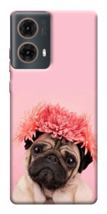 Чохол Мопс із квітами для Motorola Moto G85
