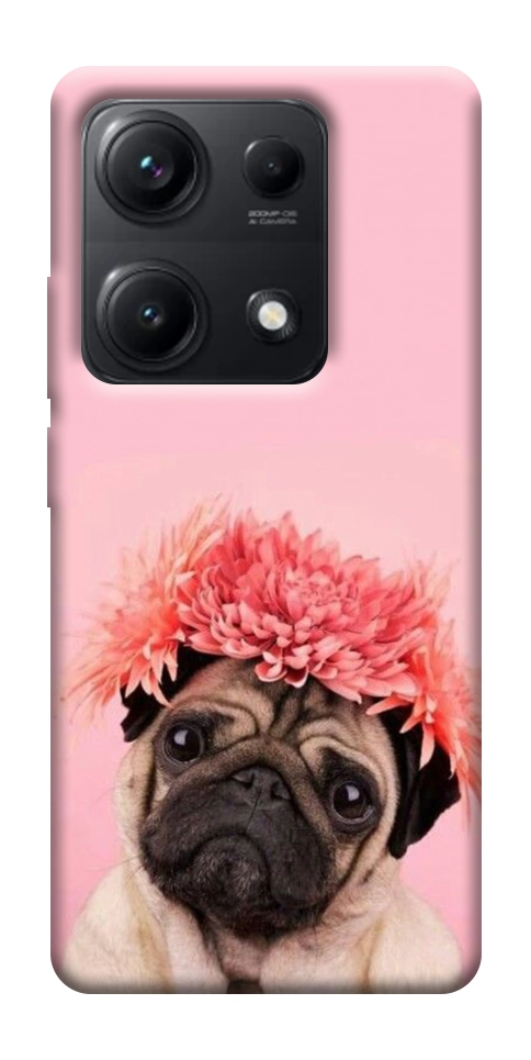 Чехол Мопс с цветами для Xiaomi Redmi Note 14S