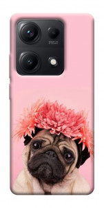 Чехол Мопс с цветами для Xiaomi Redmi Note 14S