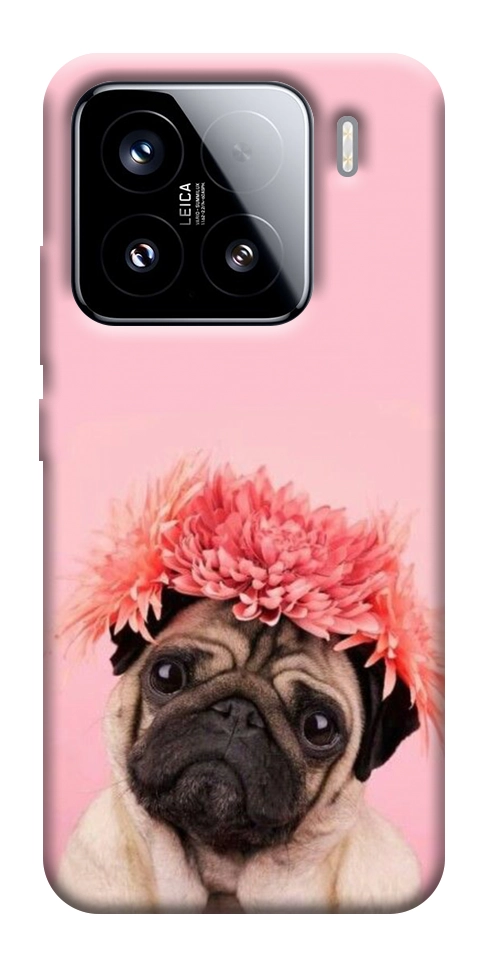 Чохол Мопс із квітами для Xiaomi 15