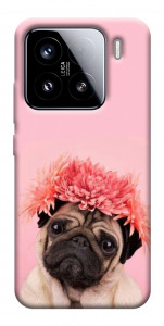 Чохол Мопс із квітами для Xiaomi 15