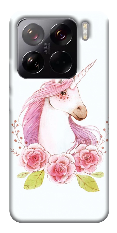 Чехол Единорог с цветами для Xiaomi 15 Pro