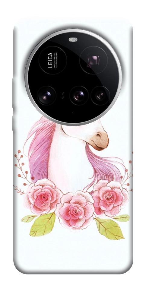 Чехол Единорог с цветами для Xiaomi 15 Ultra