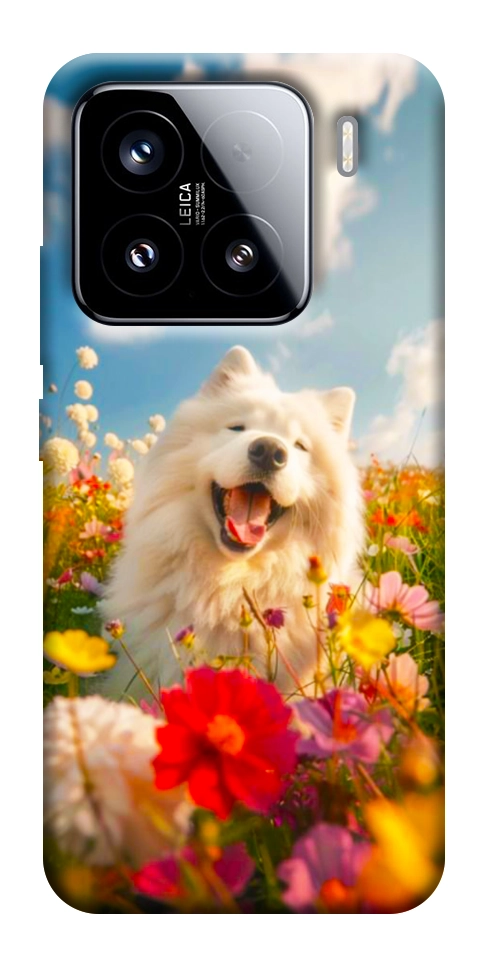 Чохол Happy dog in flowers для Xiaomi 15
