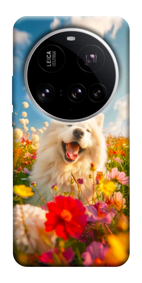 Чехол Happy dog in flowers для Xiaomi 15 Ultra