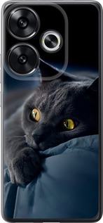 Чехол для Xiaomi Poco F6 Дымчатый кот (Серый)