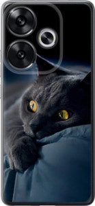Чехол для Xiaomi Poco F6 Дымчатый кот (Серый)