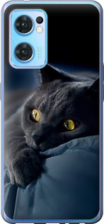 Чехол для Oppo Reno7 5G Дымчатый кот (Серый)