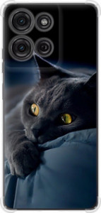 Чехол для Motorola Moto G75 5G Дымчатый кот (Серый)