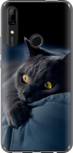 Чехол для Huawei Y9 Prime 2019 Дымчатый кот (Серый)