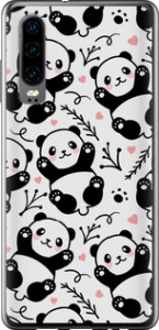 Чехол для Huawei P30 Панды (Белый)