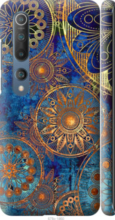 Чехол для Xiaomi Mi 10 Золотой узор (Синий)