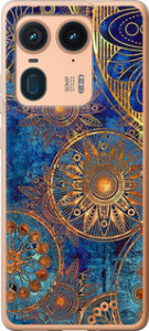 Чехол для Motorola Edge 50 Ultra Золотой узор (Синий)