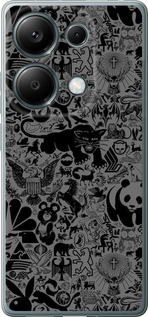 Чехол для Xiaomi Poco M6 Pro Чёрно-серый стикер бомбинг (Серый)