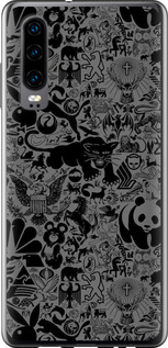 Чехол для Huawei P30 Чёрно-серый стикер бомбинг (Серый)