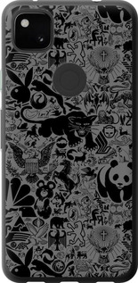 Чехол для Google Pixel 4A Чёрно-серый стикер бомбинг (Серый)