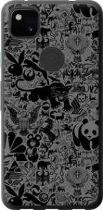 Чехол для Google Pixel 4A Чёрно-серый стикер бомбинг (Серый)
