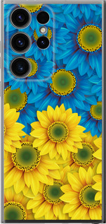 Чехол для Samsung Galaxy S24 Ultra Жёлто-голубые цветы (Желтый)