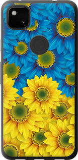 Чехол для Google Pixel 4A Жёлто-голубые цветы (Желтый)