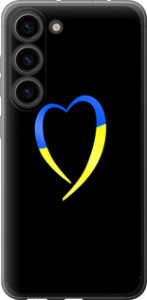 Чехол для Samsung Galaxy S23 Жёлто-голубое сердце (Черный)