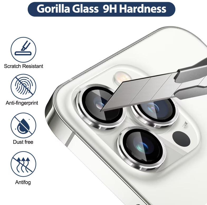 Купить Защитное стекло Metal Classic на камеру (в упак.) для Apple iPhone 14 Pro (6.1") / 14 Pro Max (6.7") (Серебряный / Silver) на vchehle.ua