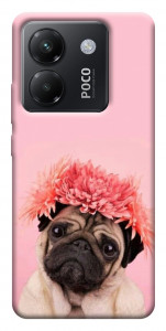 Чехол Мопс с цветами для Xiaomi Poco M7 Pro 5G