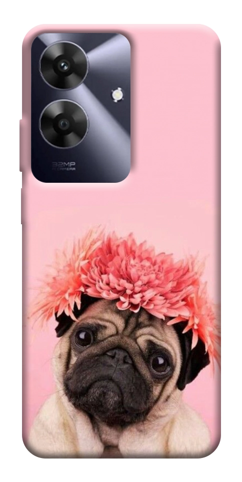 Чохол Мопс із квітами для Realme Note 60