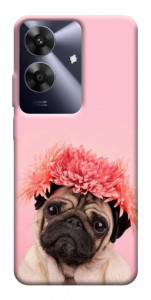 Чохол Мопс із квітами для Realme Note 60