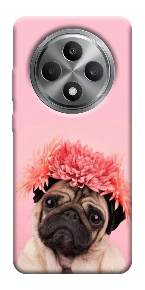 Чохол Мопс із квітами для Oppo Reno 12 F 4G