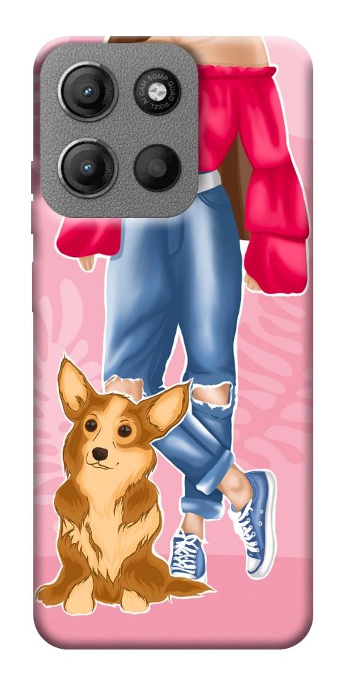 Чохол Girl and corgi для Motorola Moto G15 4G