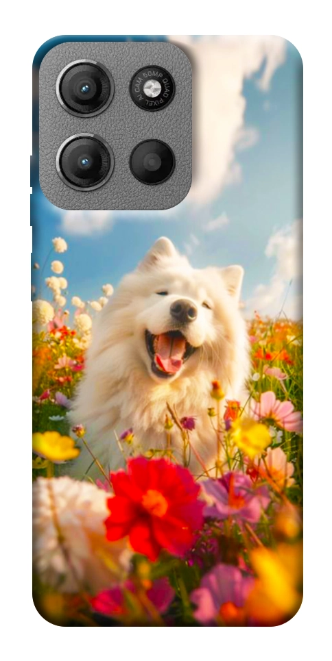 Чехол Happy dog in flowers для Motorola Moto G15 4G