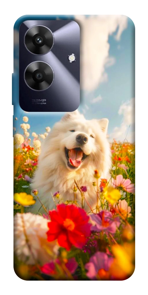 Чехол Happy dog in flowers для Realme Note 60
