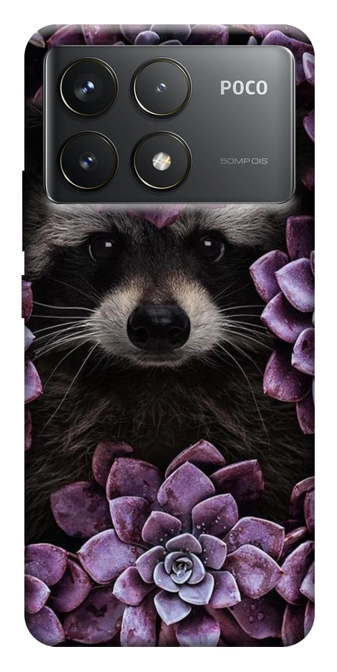 Чехол Енот в цветах для Xiaomi Poco F6 Pro