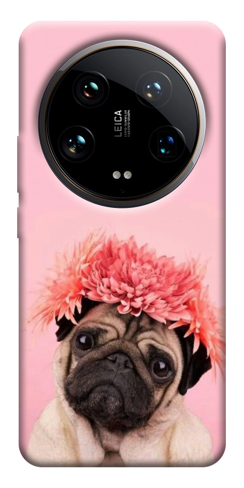 Чохол Мопс із квітами для Xiaomi 14 Ultra