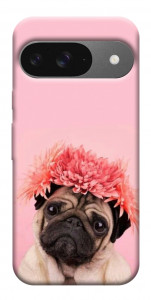 Чохол Мопс із квітами для Google Pixel 10 Pro