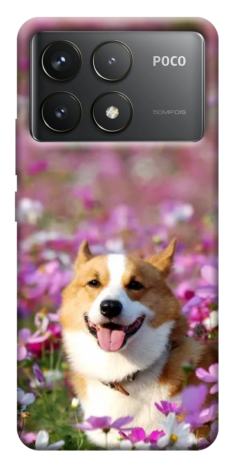 Чехол Корги в цветах для Xiaomi Poco F6 Pro