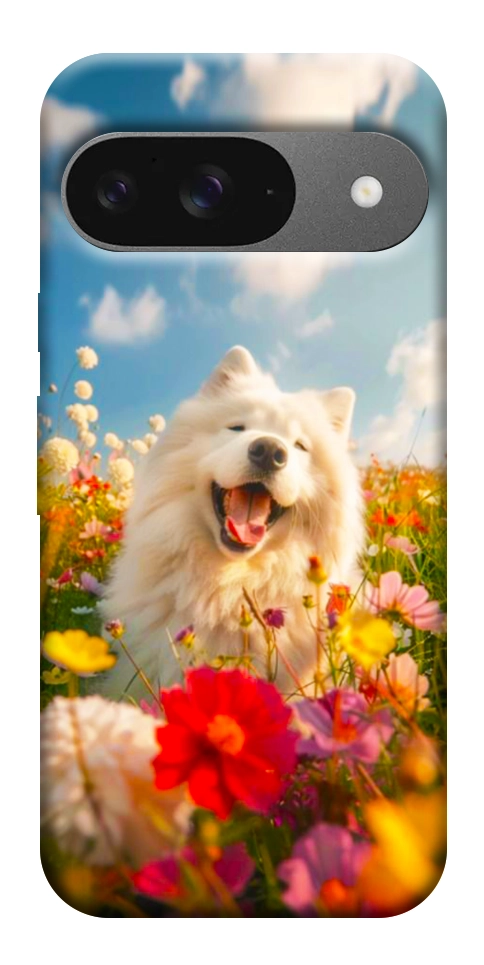 Чохол Happy dog in flowers для Google Pixel 10 Pro