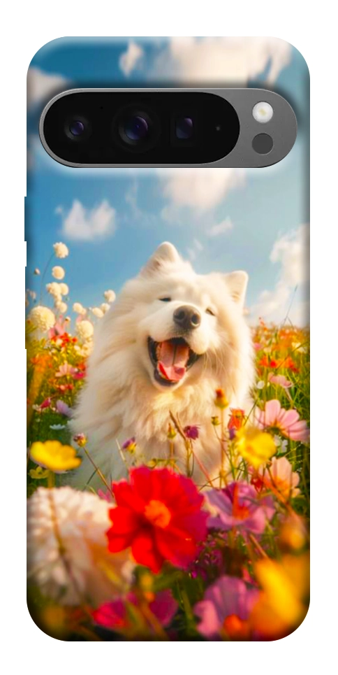 Чохол Happy dog in flowers для Google Pixel 10 Pro XL