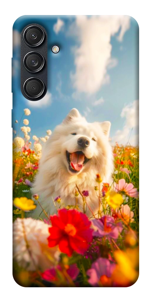 Чохол Happy dog in flowers для Galaxy M55