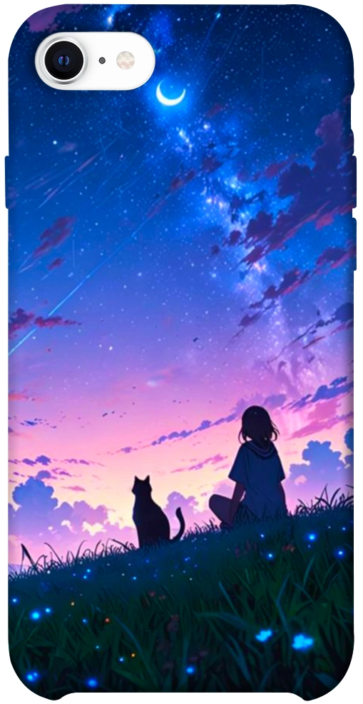 Чехол Space girl and cat для iPhone SE (2020)