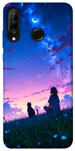 Чехол Space girl and cat для Huawei P30 Lite